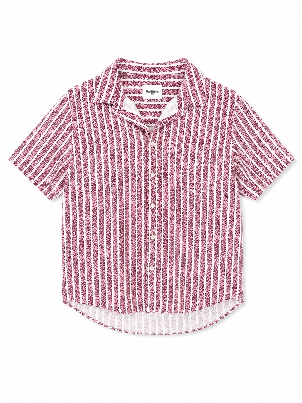 Goodfellow & Co Mens Short-Sleeve Button-Up Shirt in Red and White Stripe Design
